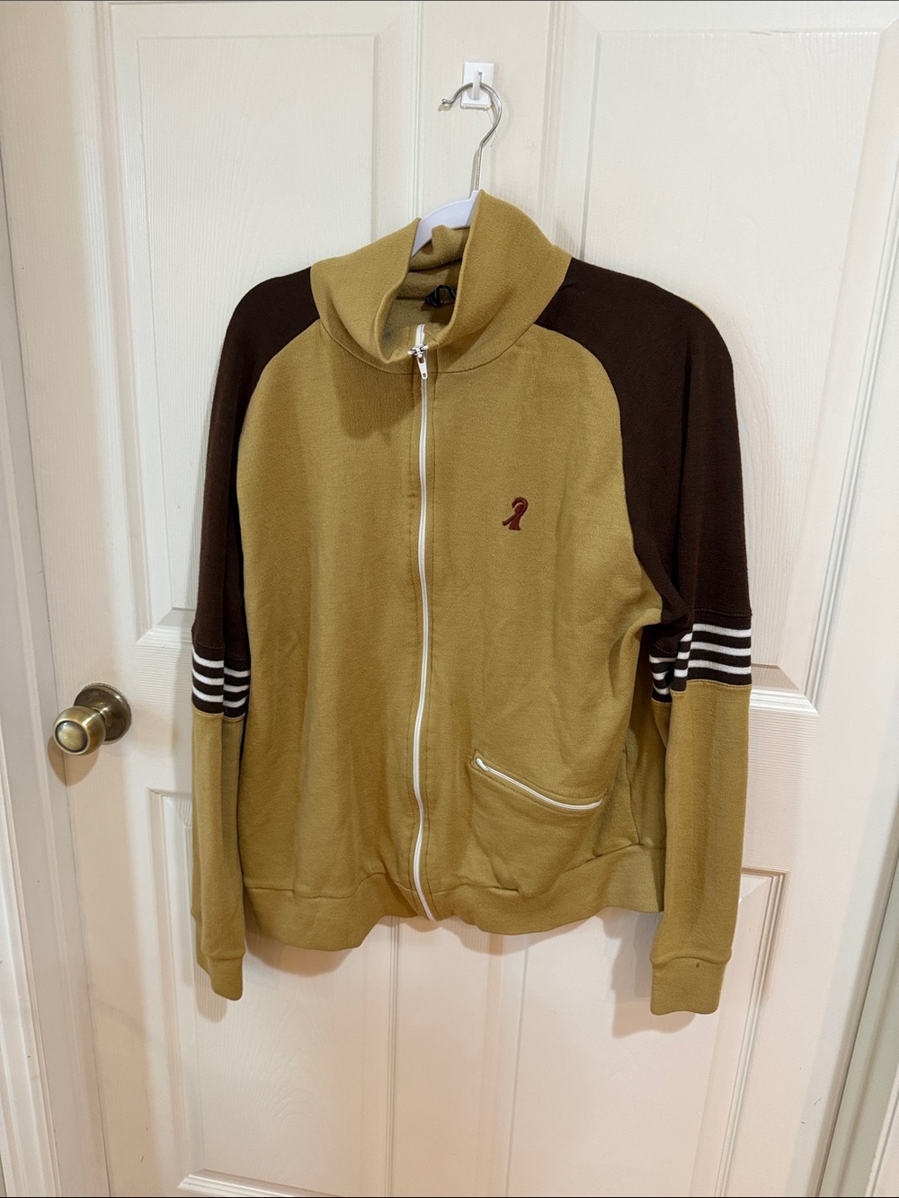 Rod Laver Mustard and Dark Brown Zip-Front Jacket Sz L